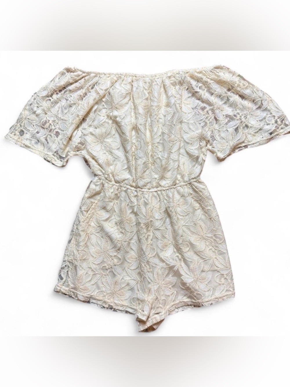 BB Dakota Cream White Lace Off The Shoulder Romper Women’s Size Medium